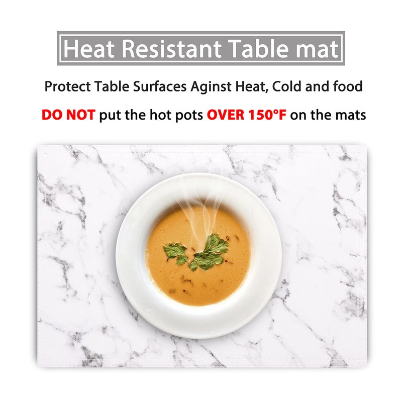 Jovono Marble Faux Leather PU Placemats, Set of 4, Washable, Stain Resistant for Dining Room Kitchen Table Decor - Image 3